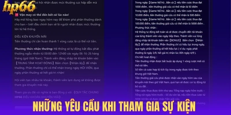 Những yêu cầu khi tham gia sự kiện 